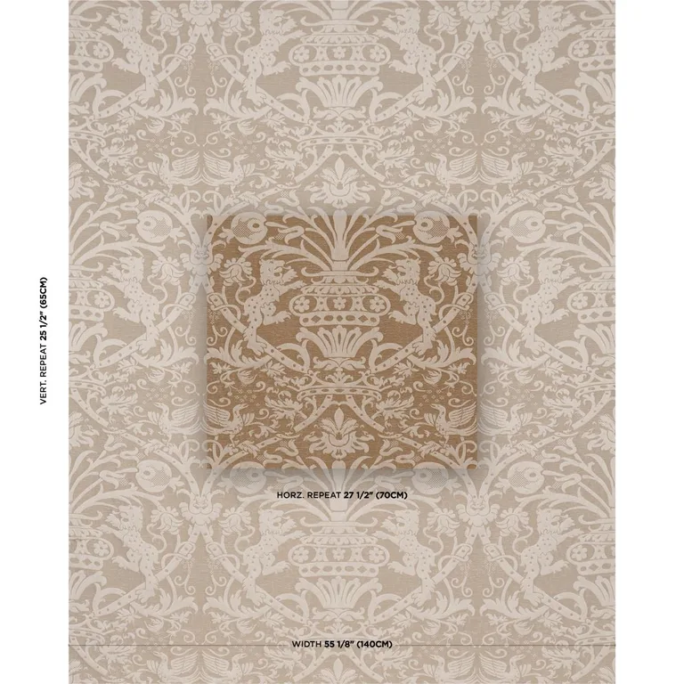 Schumacher 86591 Dougal Damask Wheat fabric swatch
