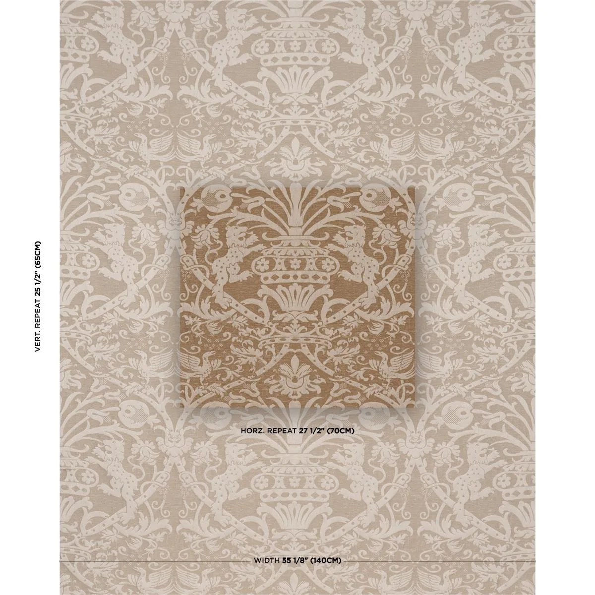 Schumacher 86591 Dougal Damask Wheat fabric swatch