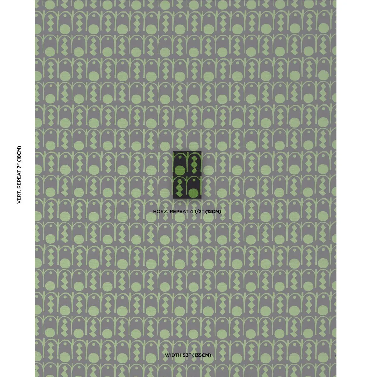 Schumacher 83412 Downtown Green And Black fabric swatch