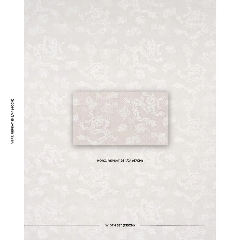 Schumacher 81551 Dragon Embroidery Ivory On Natural fabric swatch