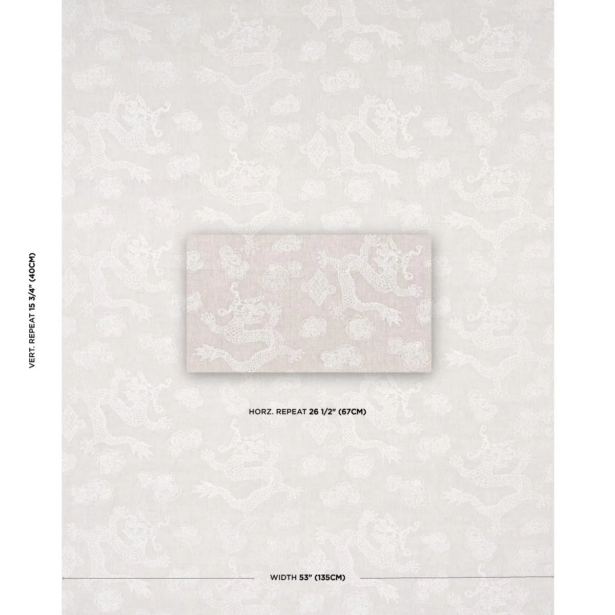 Schumacher 81551 Dragon Embroidery Ivory On Natural fabric swatch