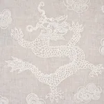 Schumacher 81551 Dragon Embroidery Ivory On Natural fabric swatch