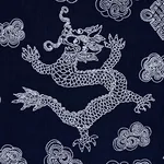 Schumacher 81550 Dragon Embroidery Navy fabric swatch