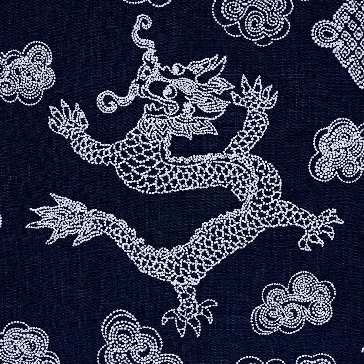 Schumacher 81550 Dragon Embroidery Navy fabric swatch