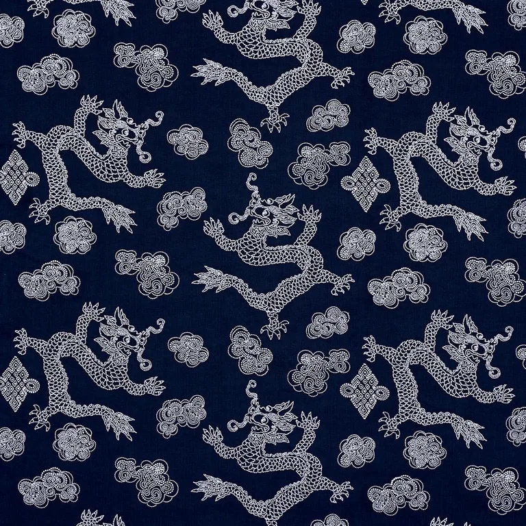 Schumacher 81550 Dragon Embroidery Navy fabric swatch