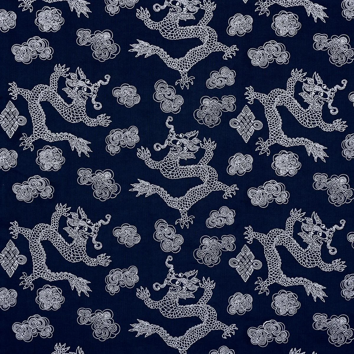 Schumacher 81550 Dragon Embroidery Navy fabric swatch
