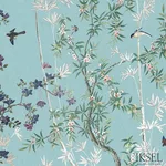 Schumacher RF721CS71 Eastern Eden Turquoise fabric swatch