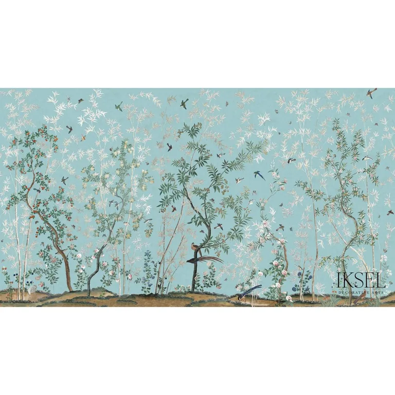 Schumacher RF721CS71 Eastern Eden Turquoise fabric swatch