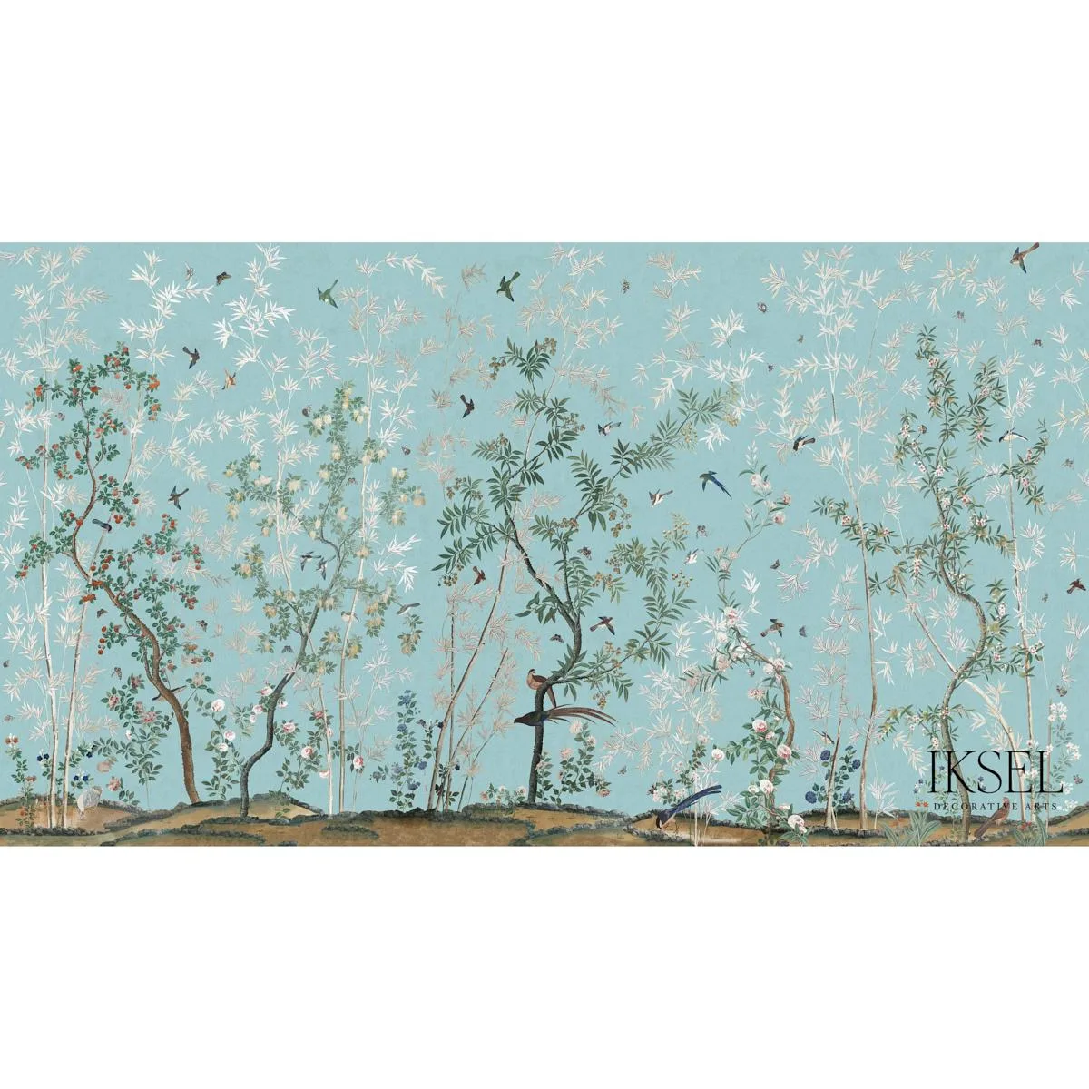 Schumacher RF721CS71 Eastern Eden Turquoise fabric swatch