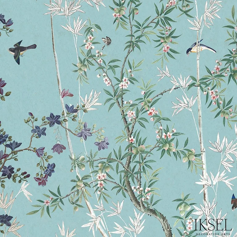 Schumacher RF721CS71 Eastern Eden Turquoise fabric swatch