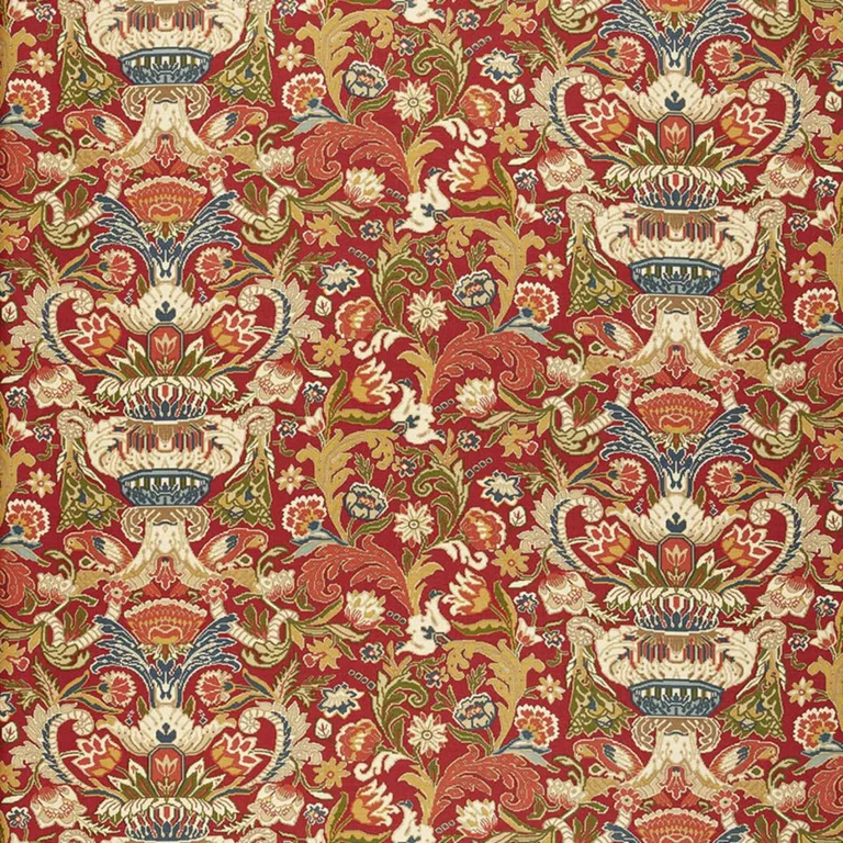Schumacher 173621 Egerton Tapestry Print Scarlet fabric swatch