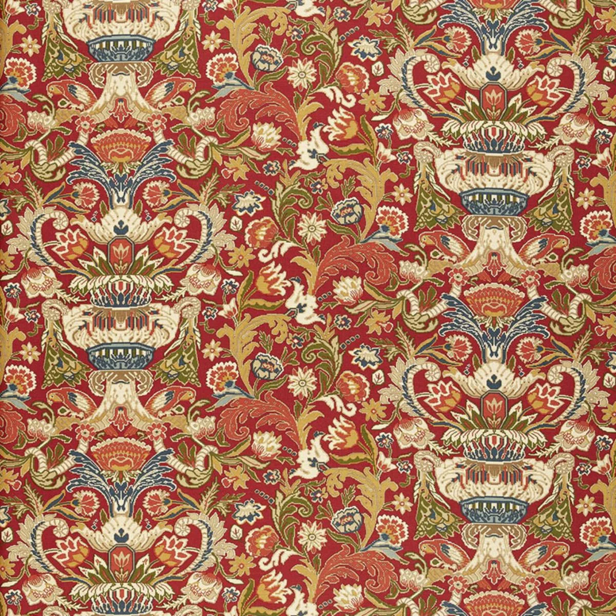 Schumacher 173621 Egerton Tapestry Print Scarlet fabric swatch