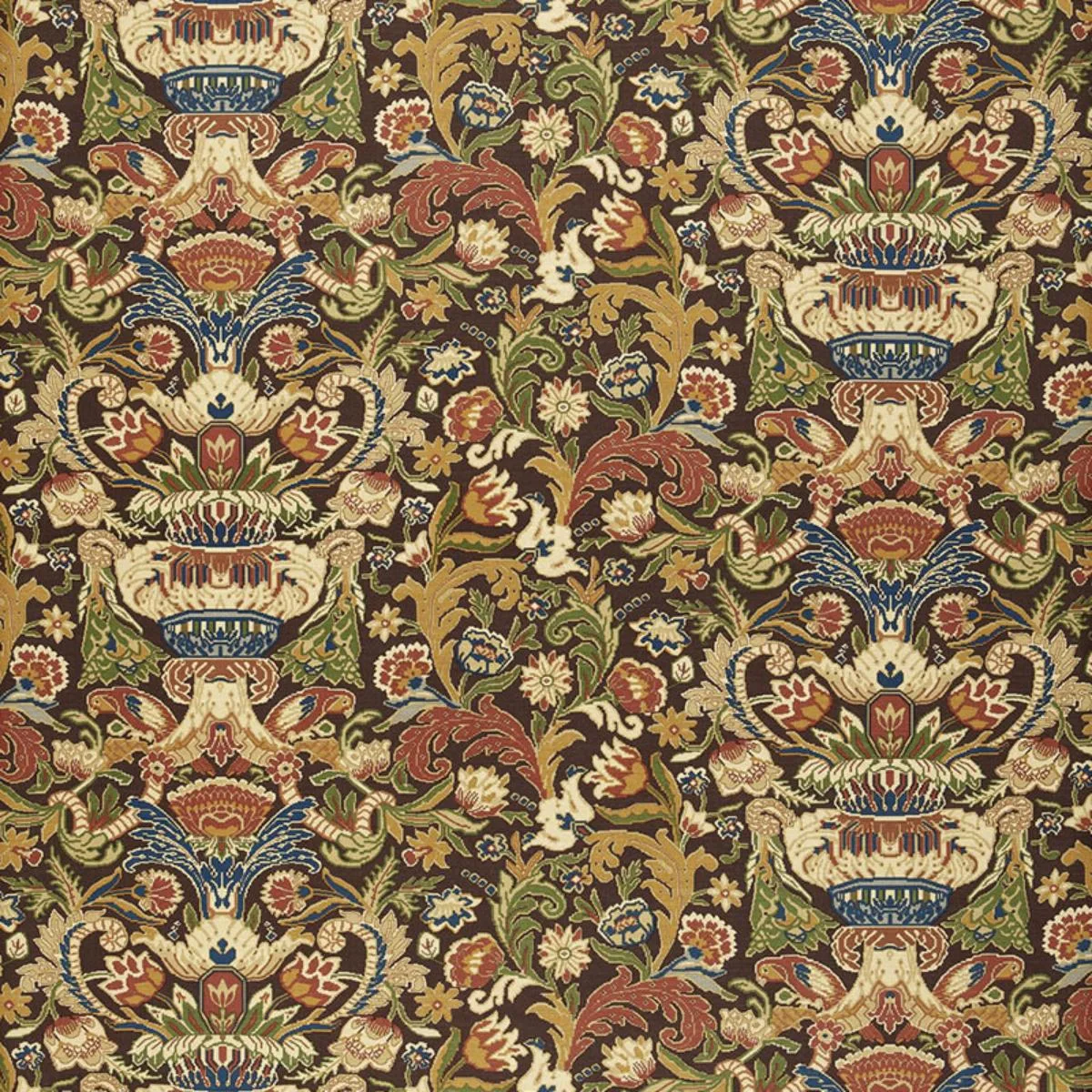 Schumacher 173620 Egerton Tapestry Print Umber fabric swatch