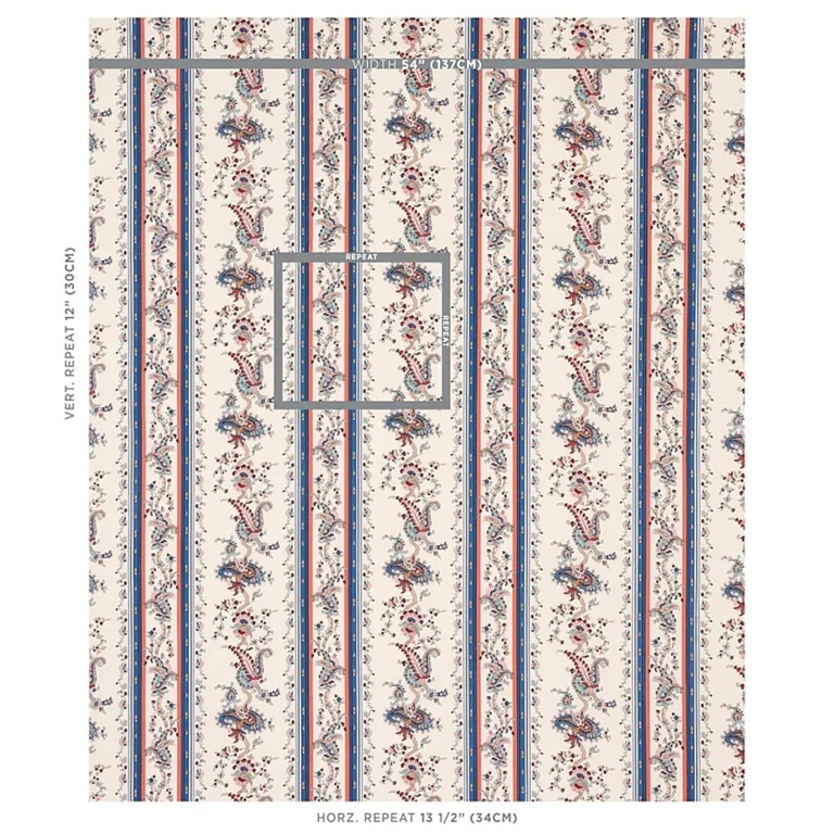 Schumacher 179980 Elena Paisley Stripe Blue fabric swatch