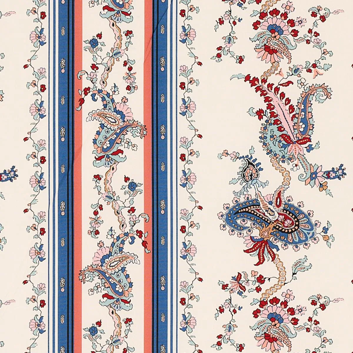 Schumacher 179980 Elena Paisley Stripe Blue fabric swatch