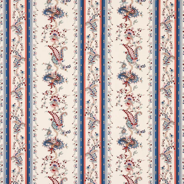 Schumacher 179980 Elena Paisley Stripe Blue fabric swatch