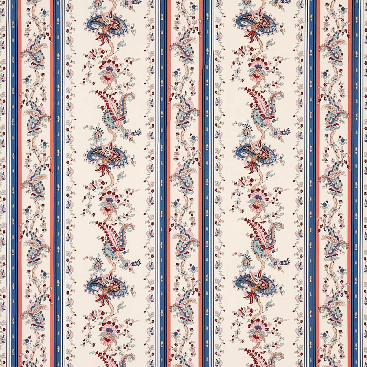 Schumacher 179980 Elena Paisley Stripe Blue fabric swatch