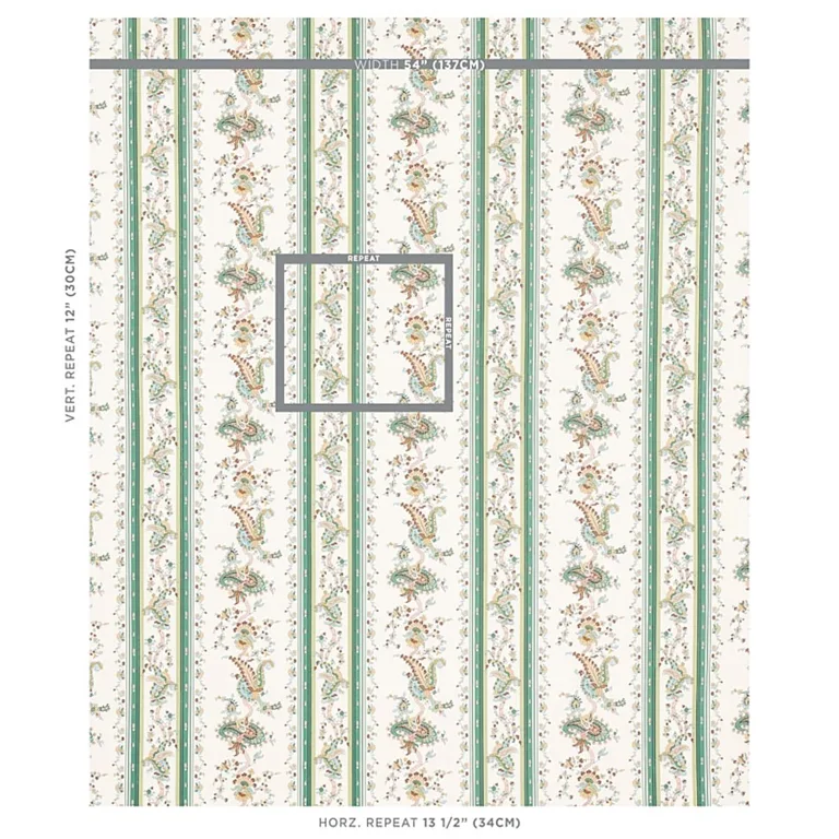 Schumacher 179981 Elena Paisley Stripe Green fabric swatch