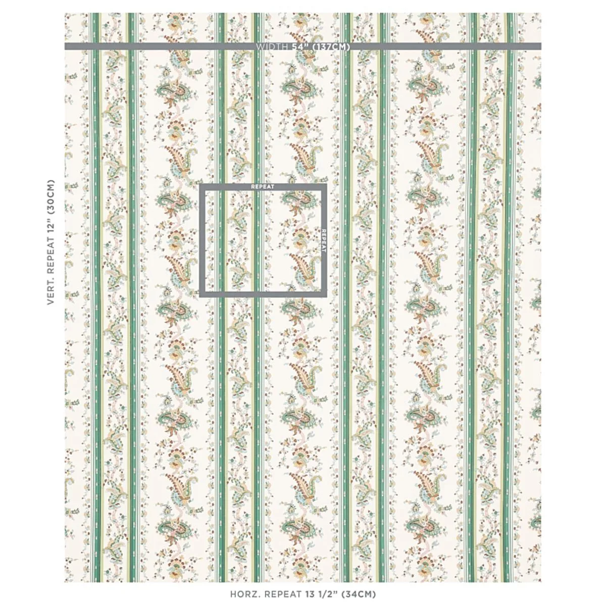 Schumacher 179981 Elena Paisley Stripe Green fabric swatch