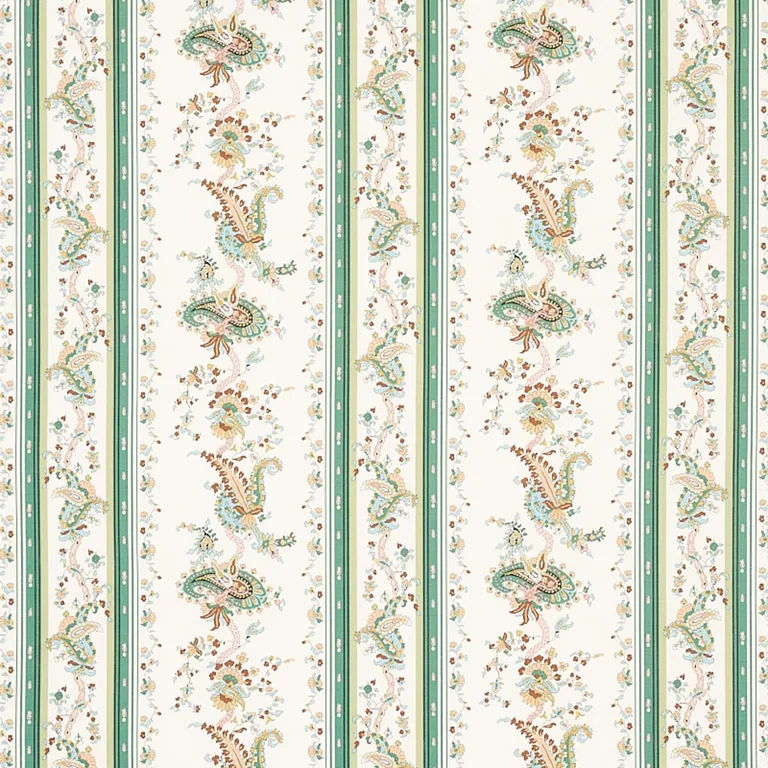 Schumacher 179981 Elena Paisley Stripe Green fabric swatch