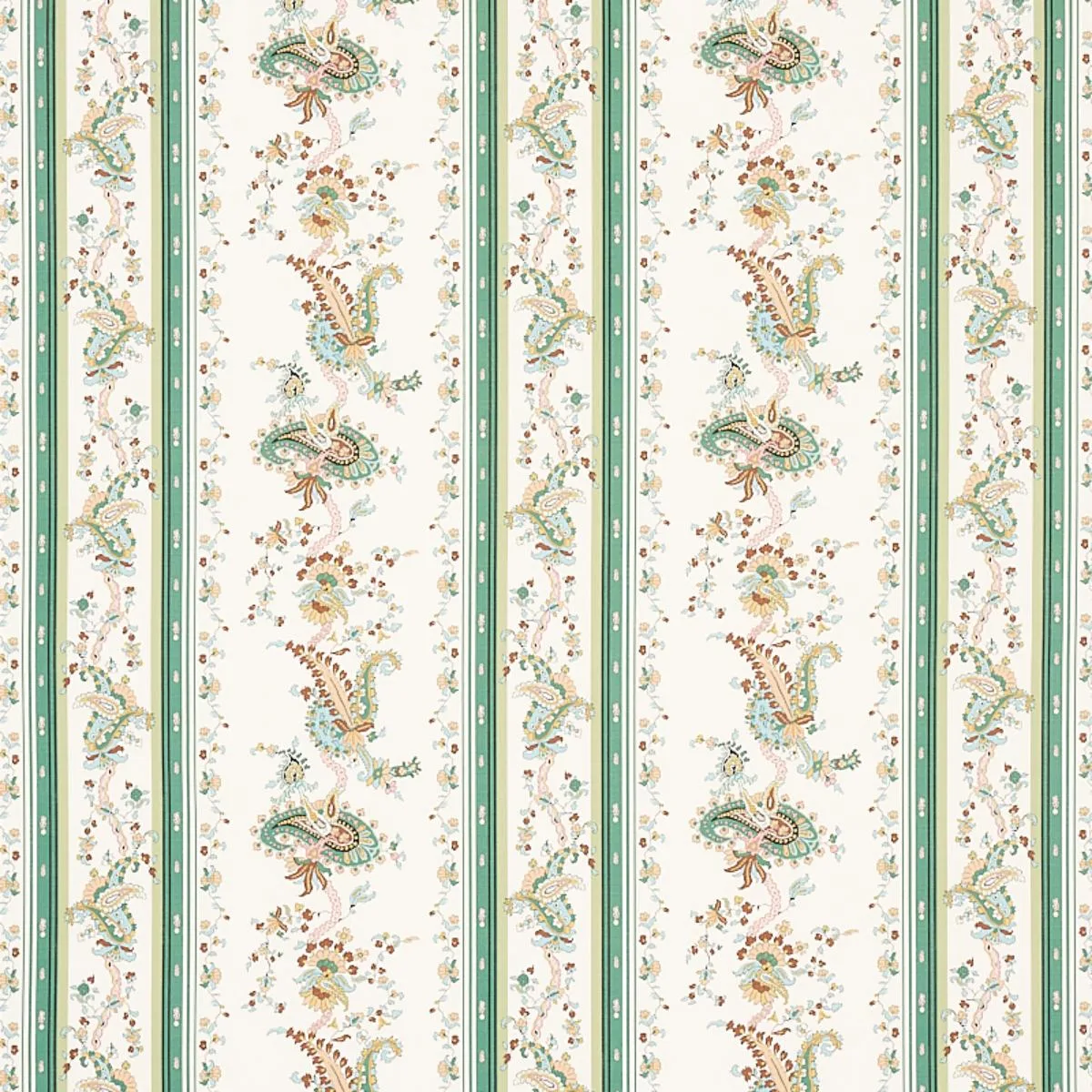 Schumacher 179981 Elena Paisley Stripe Green fabric swatch