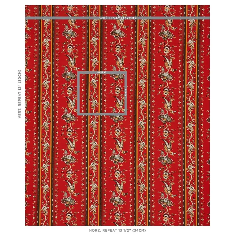 Schumacher 179982 Elena Paisley Stripe Pompeii fabric swatch
