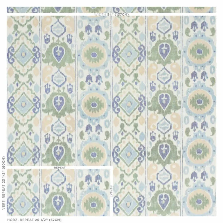 Schumacher 179051 Elizia Ikat Green & Blue fabric swatch