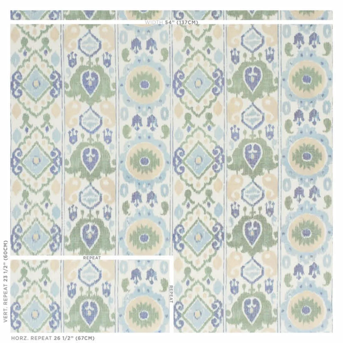 Schumacher 179051 Elizia Ikat Green & Blue fabric swatch