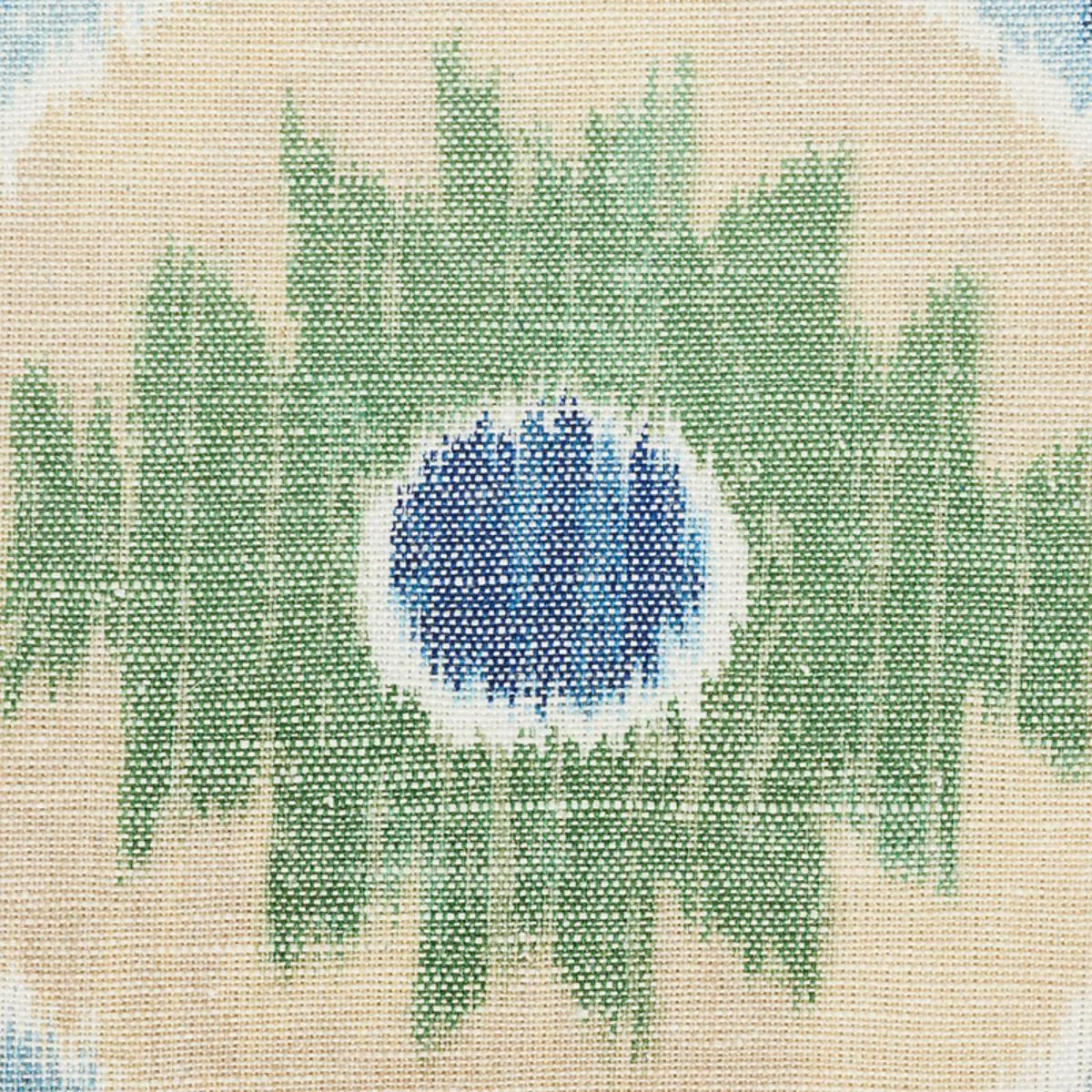 Schumacher 179051 Elizia Ikat Green & Blue fabric swatch