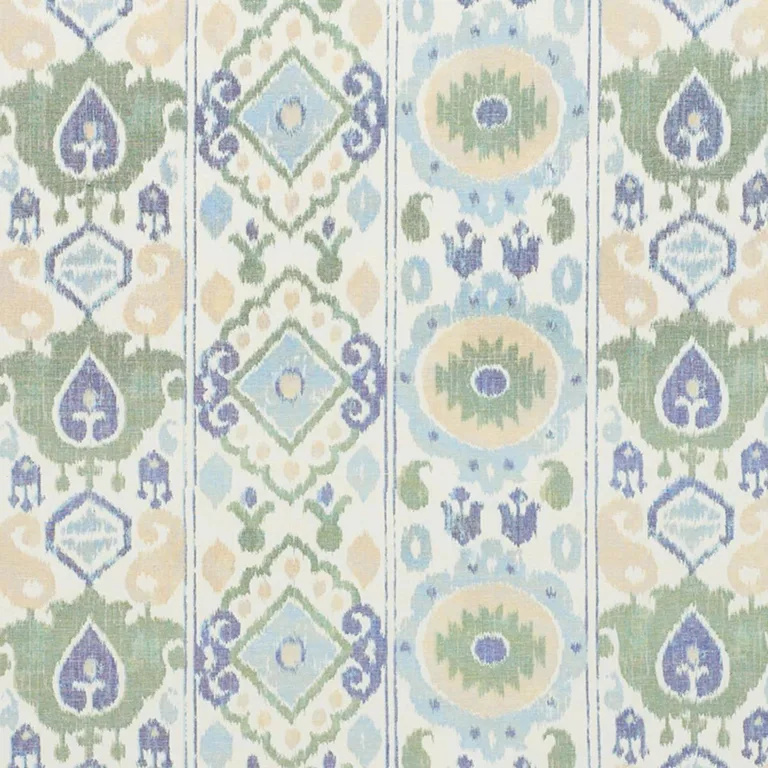 Schumacher 179051 Elizia Ikat Green & Blue fabric swatch