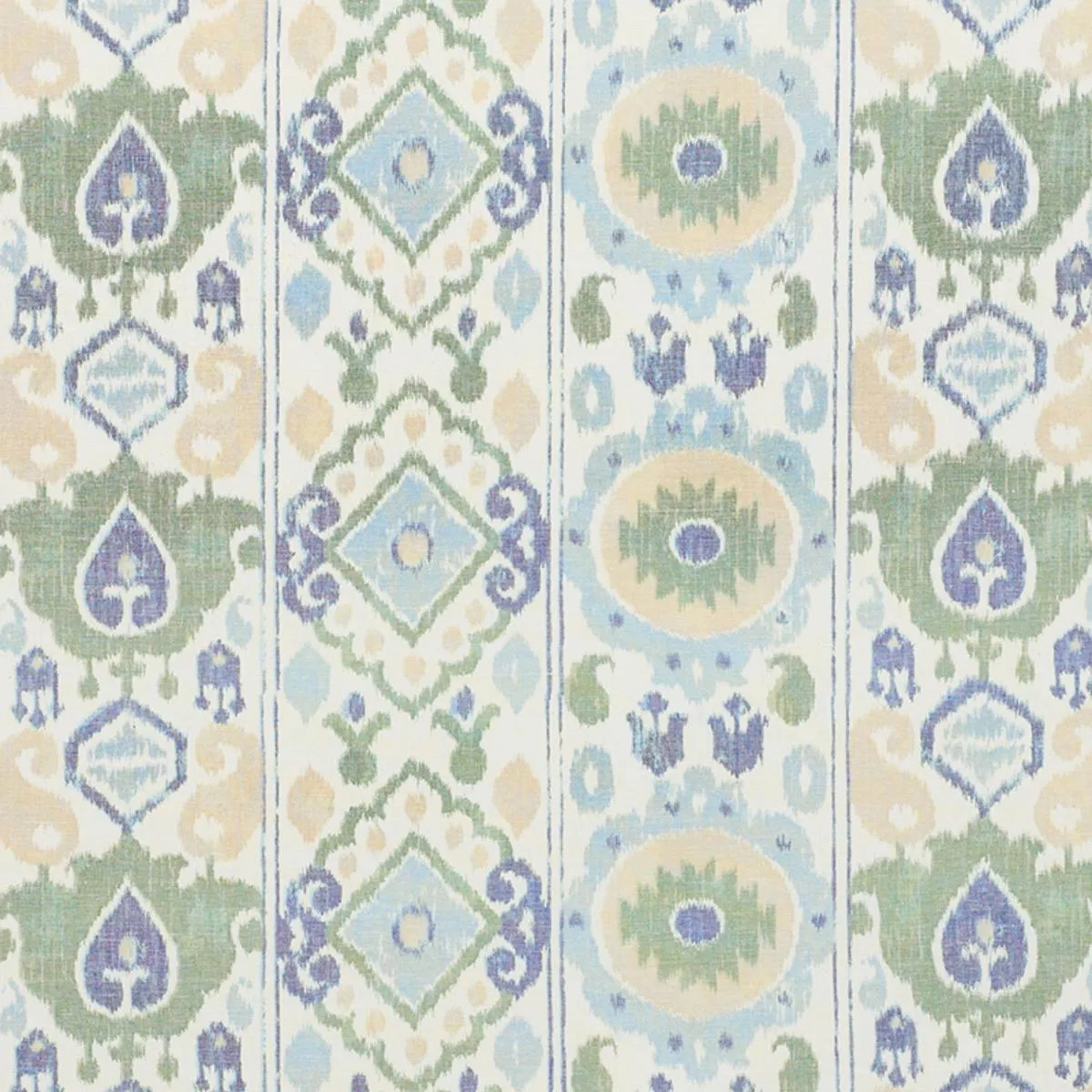 Schumacher 179051 Elizia Ikat Green & Blue fabric swatch