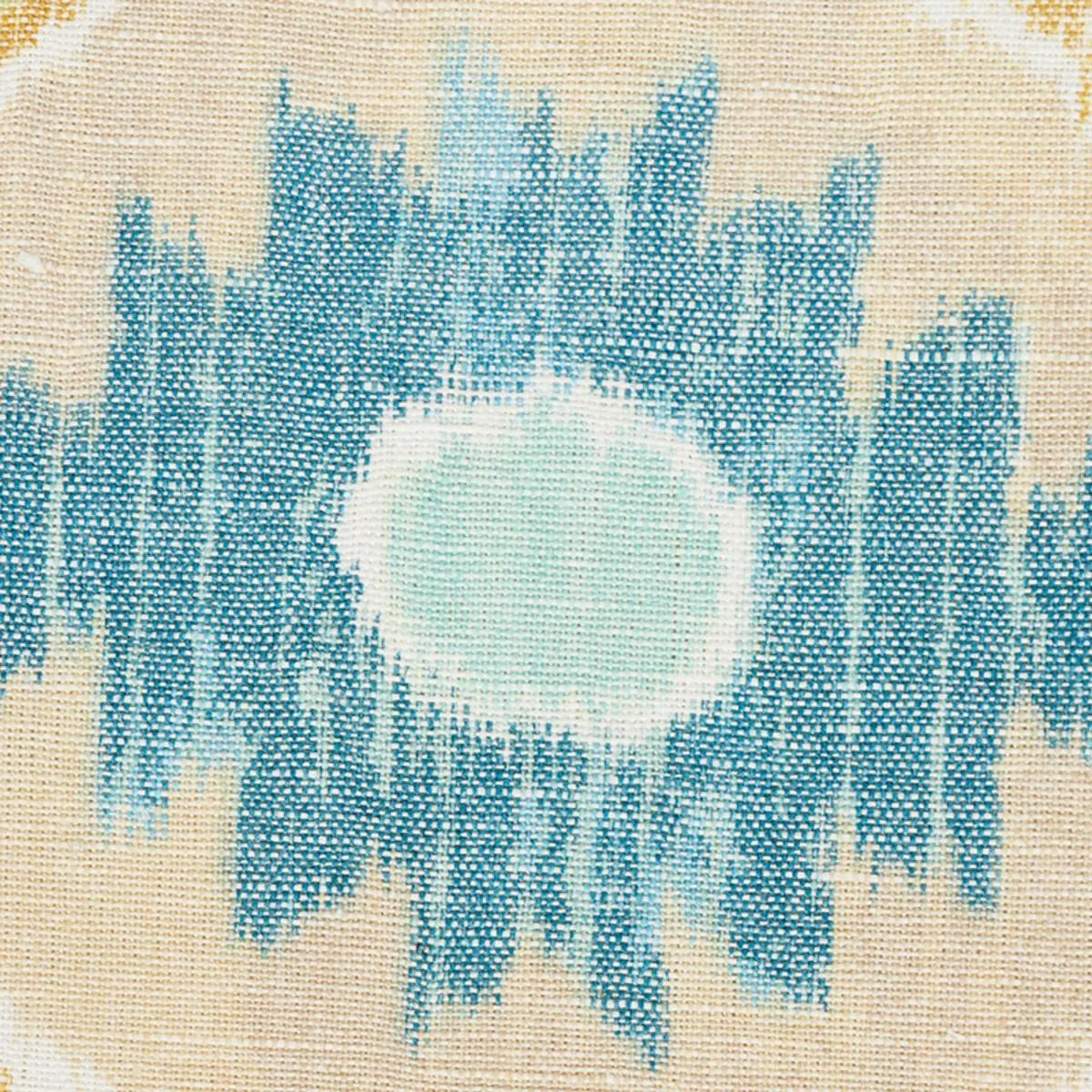 Schumacher 179050 Elizia Ikat Sky & Ochre fabric swatch