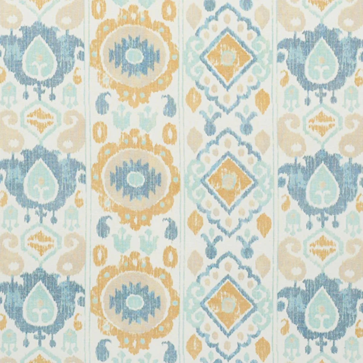 Schumacher 179050 Elizia Ikat Sky & Ochre fabric swatch