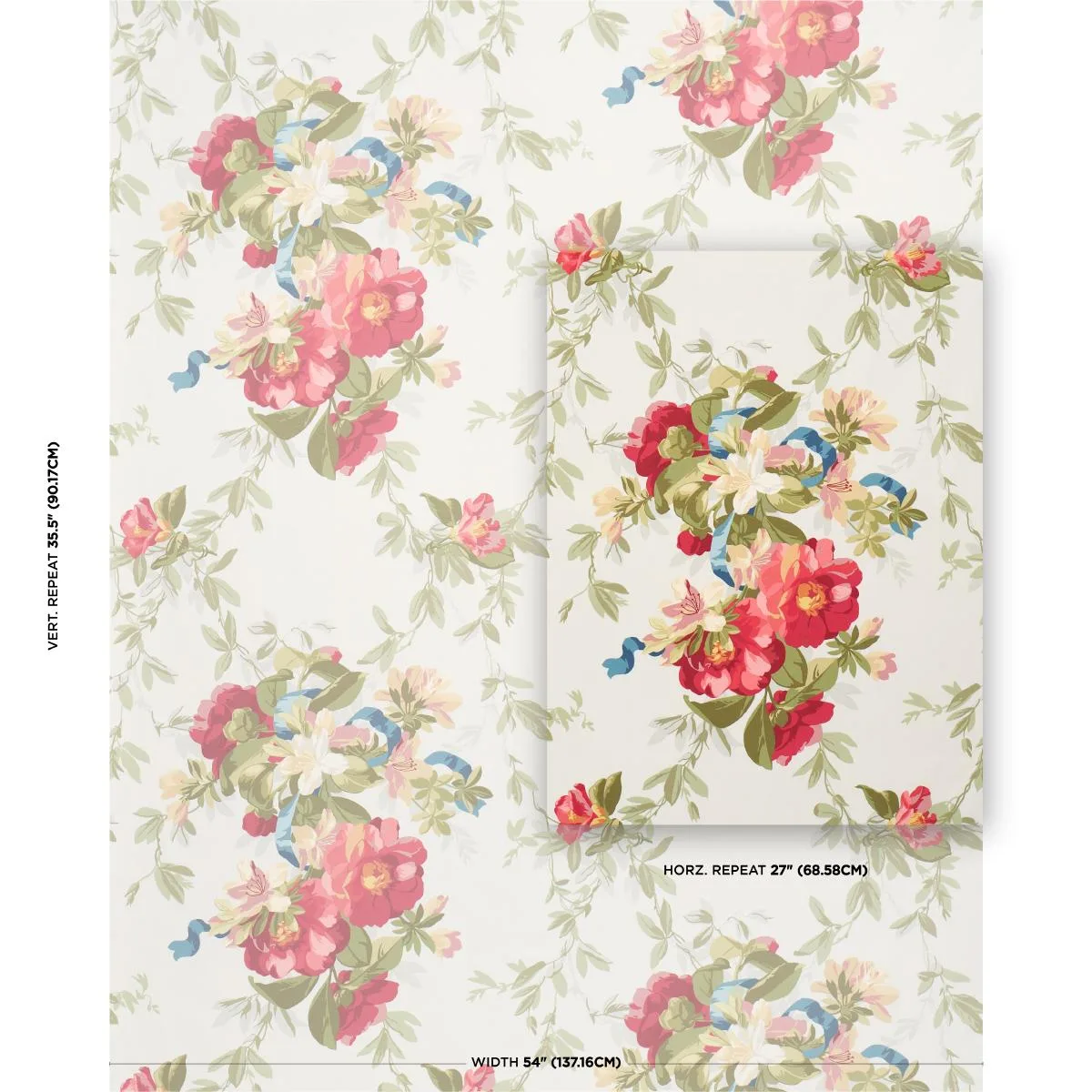 Schumacher 173811 Ellesmere Ribbon Floral Aqua fabric swatch