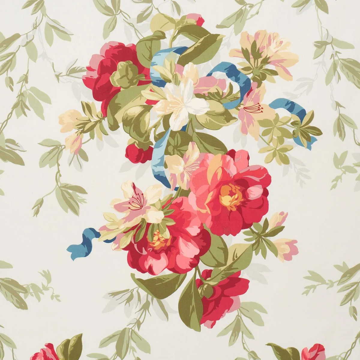Schumacher 173811 Ellesmere Ribbon Floral Aqua fabric swatch