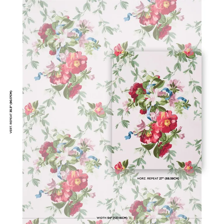 Schumacher 173810 Ellesmere Ribbon Floral Ivory fabric swatch