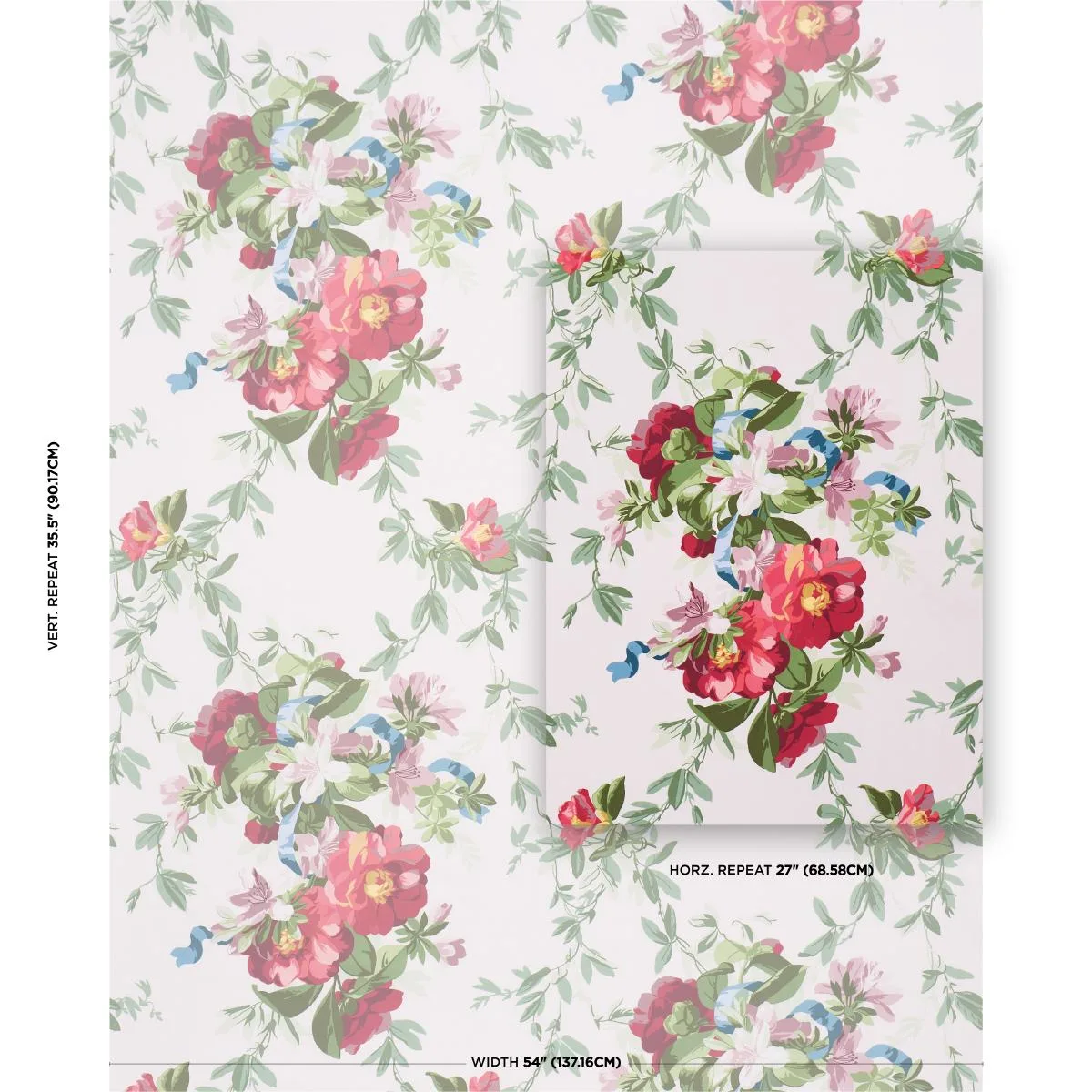 Schumacher 173810 Ellesmere Ribbon Floral Ivory fabric swatch