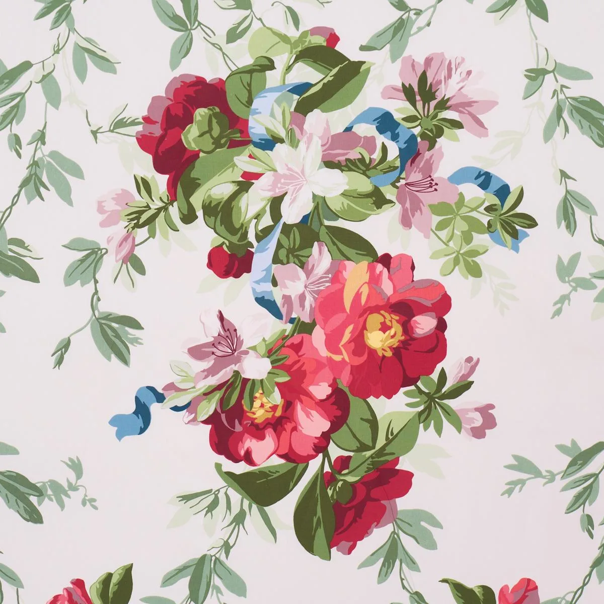 Schumacher 173810 Ellesmere Ribbon Floral Ivory fabric swatch