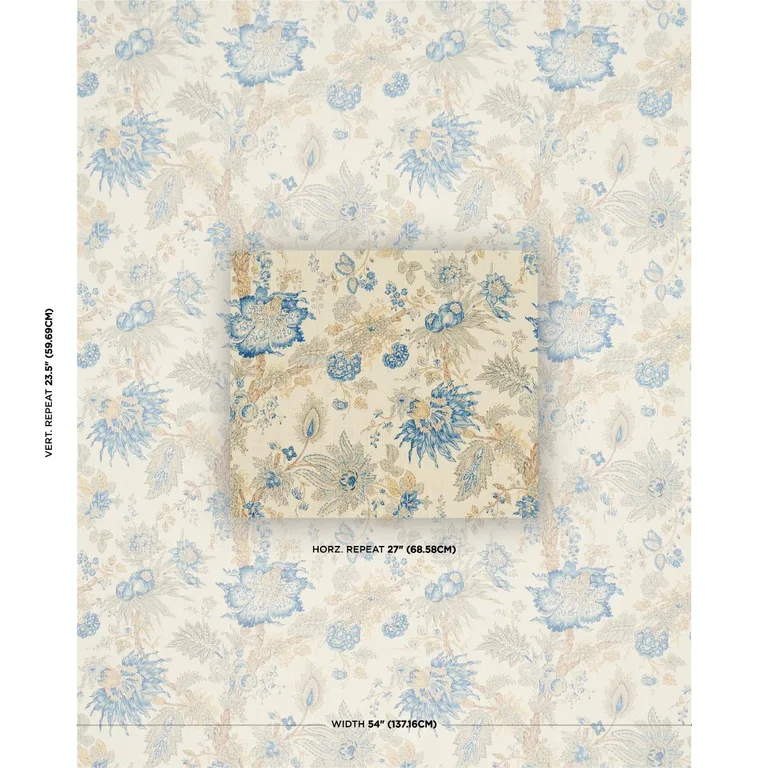 Schumacher 1304001 Ellis Floral Vine Indigo fabric swatch