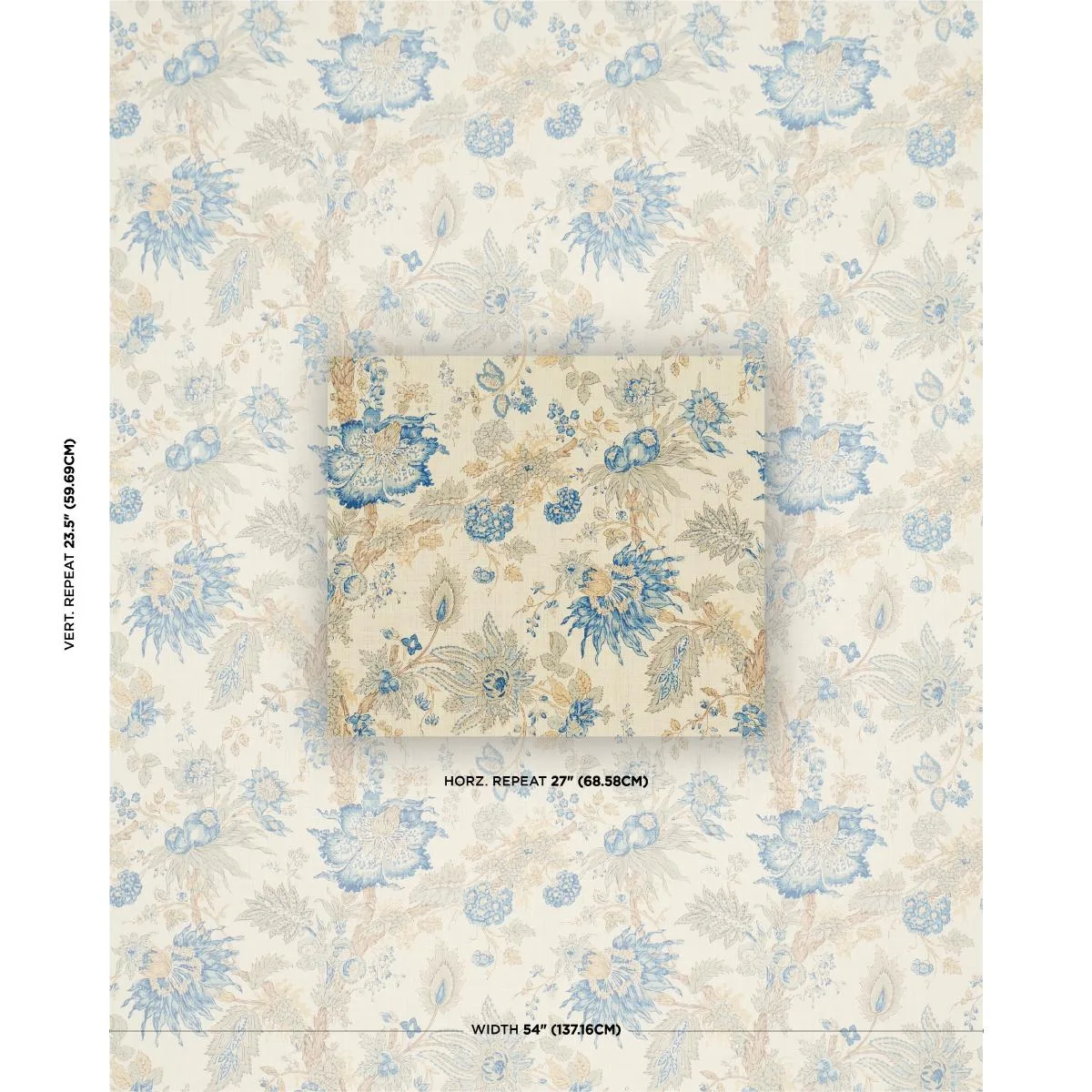 Schumacher 1304001 Ellis Floral Vine Indigo fabric swatch