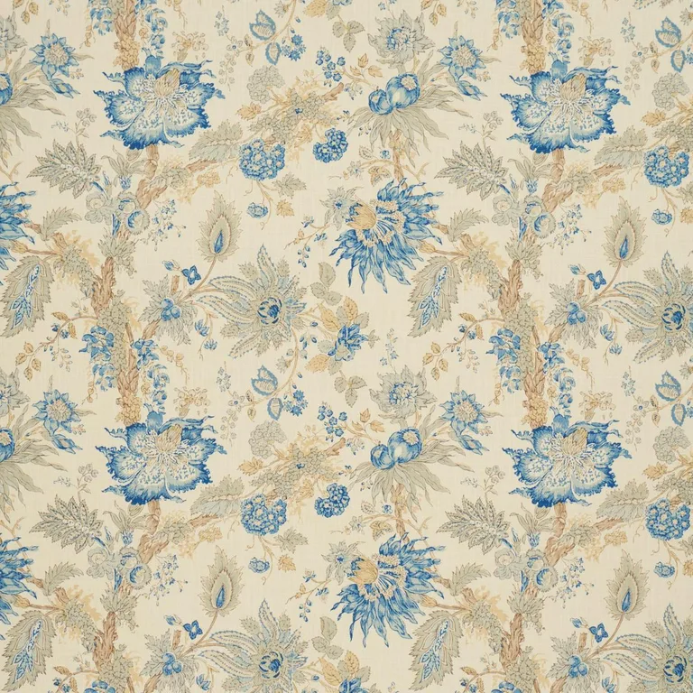 Schumacher 1304001 Ellis Floral Vine Indigo fabric swatch