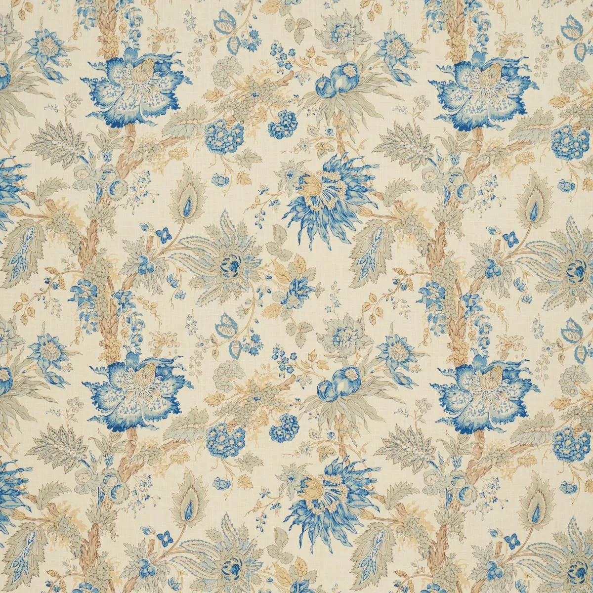 Schumacher 1304001 Ellis Floral Vine Indigo fabric swatch