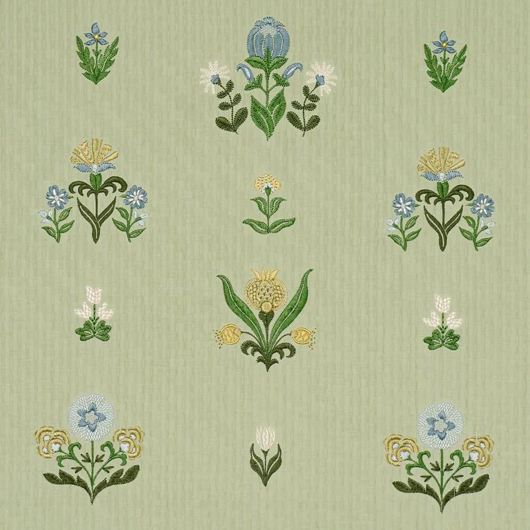 Schumacher 84371 Elmslie Embroidery Leaf fabric swatch
