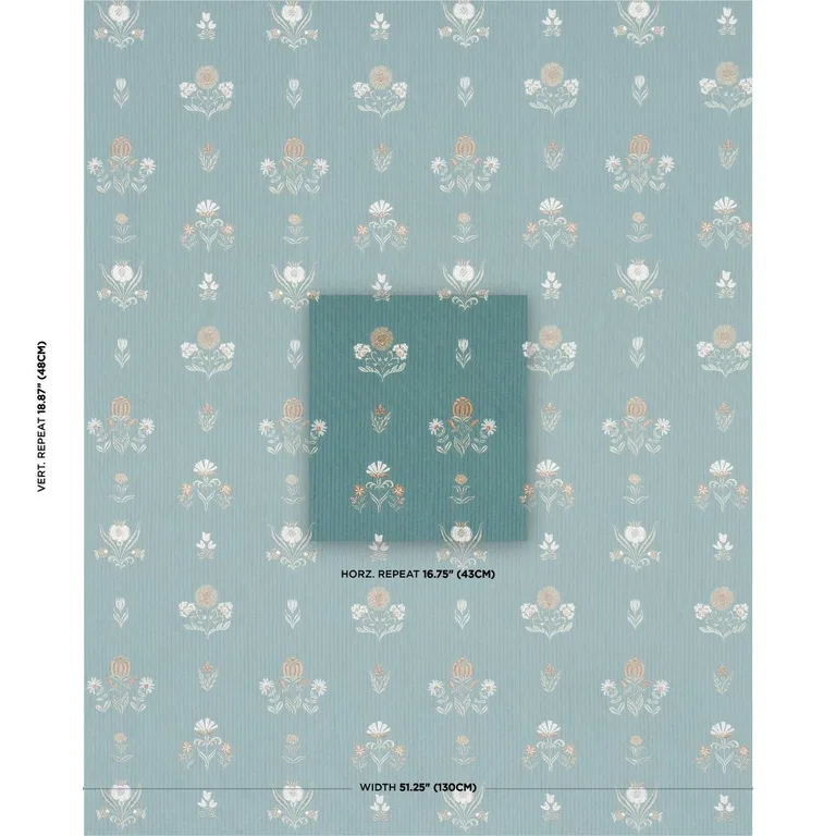 Schumacher 84370 Elmslie Embroidery Teal fabric swatch