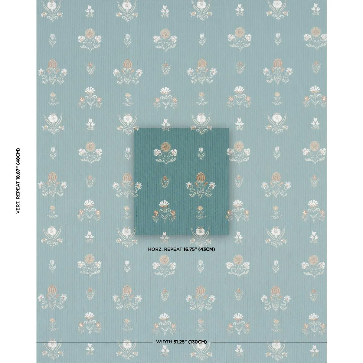 Schumacher 84370 Elmslie Embroidery Teal fabric swatch