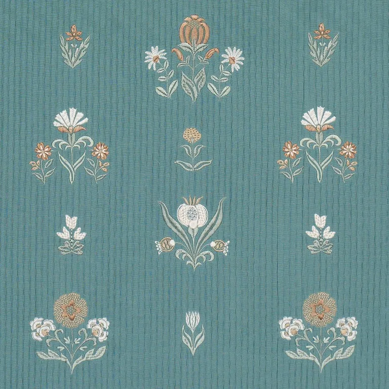 Schumacher 84370 Elmslie Embroidery Teal fabric swatch