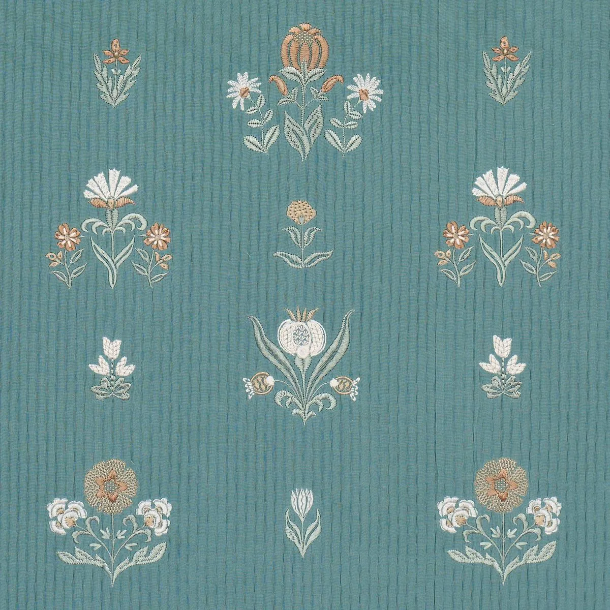 Schumacher 84370 Elmslie Embroidery Teal fabric swatch