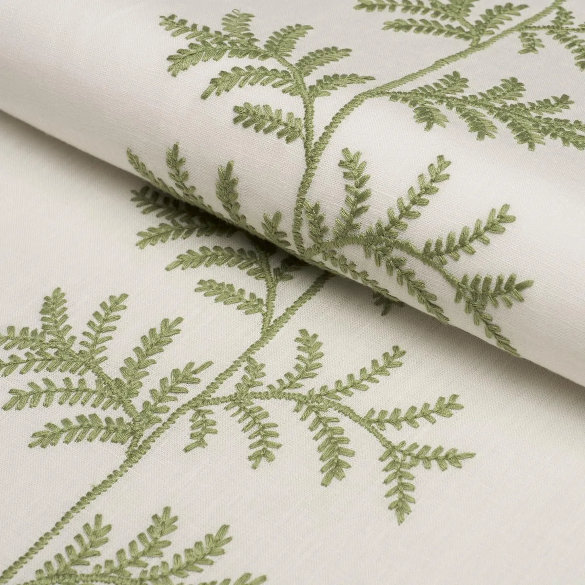 Schumacher 85630 Eloise Embroidery Sage fabric swatch