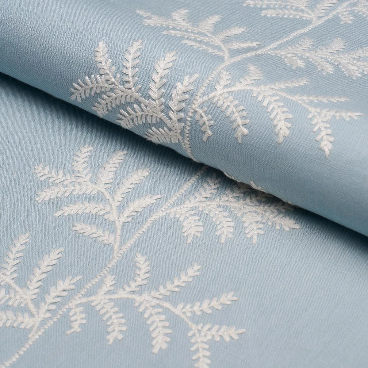 Schumacher 85632 Eloise Embroidery Sky fabric swatch