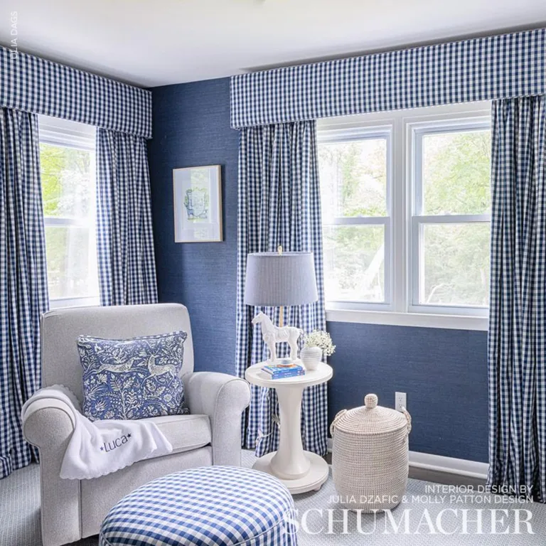 Schumacher 63063 Elton Cotton Check Navy fabric swatch